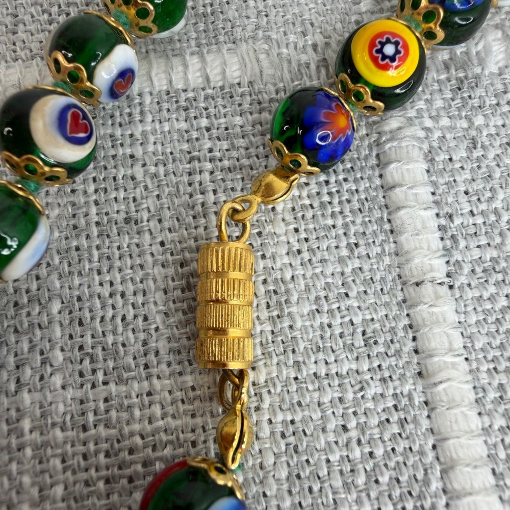 Millefiori Murano Glass Knotted Italian Floral Beaded Necklace 24" VTG - Picture 8 of 11